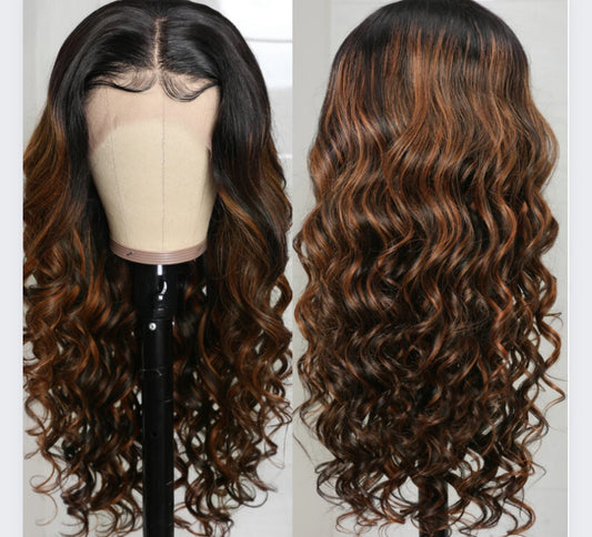 Brown Highlight Body Wave 13x5x1 Middle T-Part Lace Front Human Hair Wig