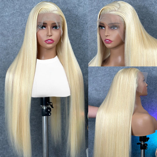 Blonde Straight 100% Human Hair Wig Brazilian 13x4 13x6 HD Lace Front Pre Plucked